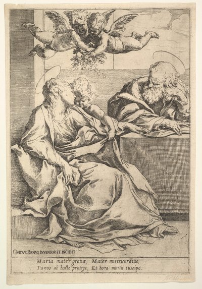 İki Melekli Kutsal Aile. by Guido Reni