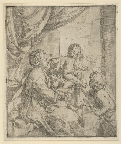 Bakire ve Çocuk, genç Vaftizci Yahya ile bir masada, yaklaşık. 1600-1640. by Guido Reni