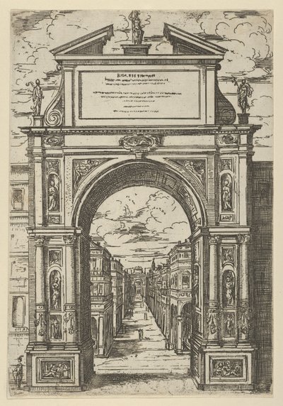 Bologna şehrini temsil eden bir heykelin tepesinde zafer takı, 1598