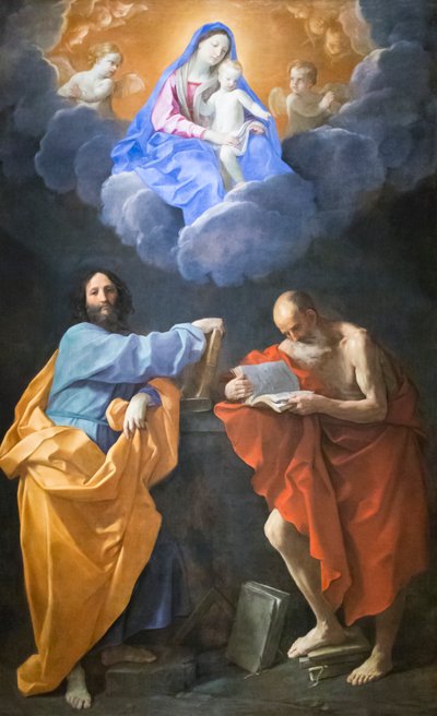 Aziz Thomas ve Jerome ile Zafer Bakiresi (tuval üzerine yağlı boya) by Guido Reni