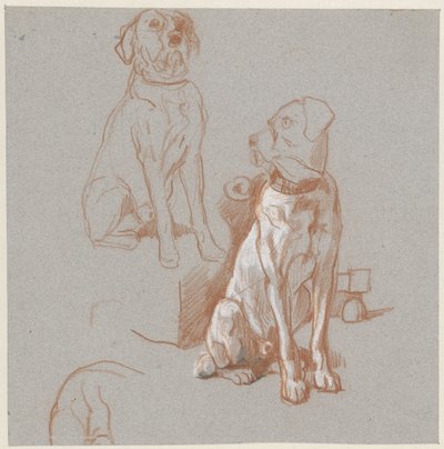 Oturan bir köpeğin iki çalışması by Guillaume Anne van der Brugghen