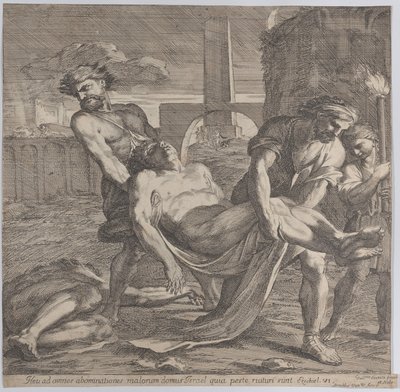 Abdon ve Sennen, erken Hıristiyan şehitlerini defnedilmek üzere taşıyorlar, 1650-60. by Guillaume Courtois