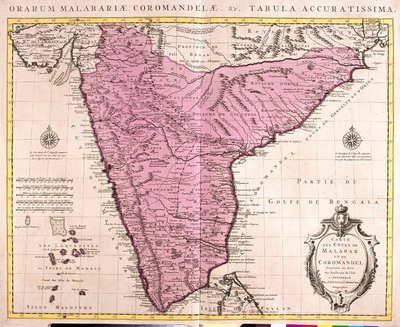 Coromandel ve Malabar Haritası (Hindistan) (gravür by Guillaume Delisle