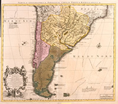 Paraguay, Şili ve Macellan Land (Arjantin) Haritası (gravür by Guillaume Delisle