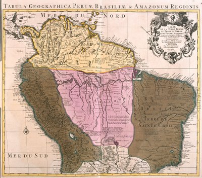 Peru, Guyana, Brezilya ve Amazon bölgelerinin haritası (gravür by Guillaume Delisle