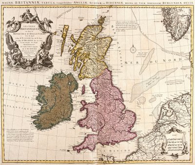 Britanya Adaları, İngiltere Krallıkları, İskoçya ve İrlanda Haritası (gravür by Guillaume Delisle