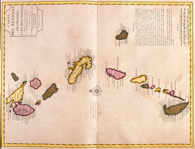 Karayip Adaları Haritaları (Guadeloupe, Marie Galante, Dominika, Martinik, Saint Lucia, Saint Vincent, Barbados, Grenadinler ve Grenada) (gravür by Guillaume Delisle
