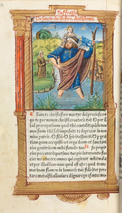 Basılı Saat Kitabı (Roma Kullanımı): fol. 101v, Aziz Christopher by Guillaume Le Rouge