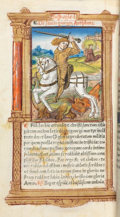Basılı Saat Kitabı (Roma Kullanımı): fol. 103v, Ejderhayı Öldüren Aziz George by Guillaume Le Rouge