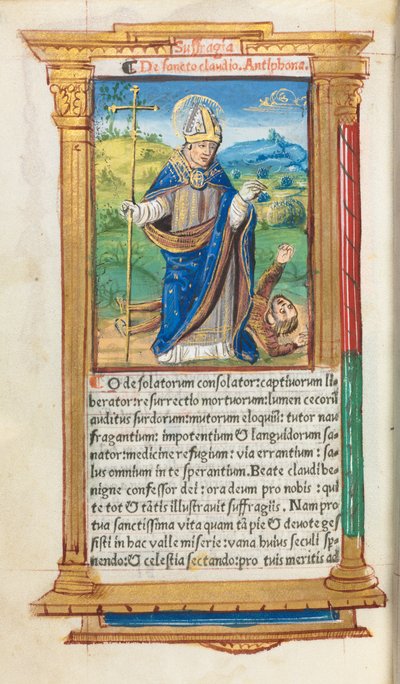 Basılı Saat Kitabı (Roma Kullanımı): fol. 105v, Piskopos olarak Aziz Claude by Guillaume Le Rouge