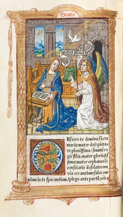 Basılı Saat Kitabı (Roma Kullanımı): fol. 60v, Müjde by Guillaume Le Rouge