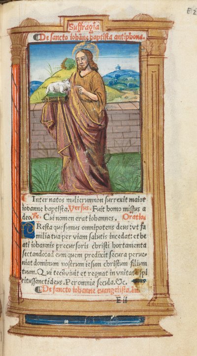 Basılı Saat Kitabı (Roma Kullanımı): fol. 98r, Aziz Vaftizci Yahya by Guillaume Le Rouge