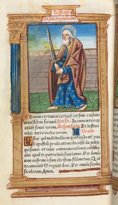 Basılı Saat Kitabı (Roma Kullanımı): fol. 99v, Aziz Paul by Guillaume Le Rouge
