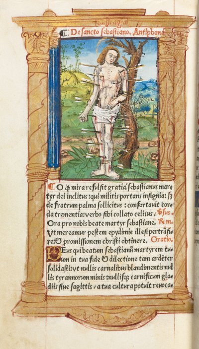 Roma Kullanım Saatleri Basılı Kitap: fol. 102v, Aziz Sebastian, 1510. by Guillaume Le Rouge