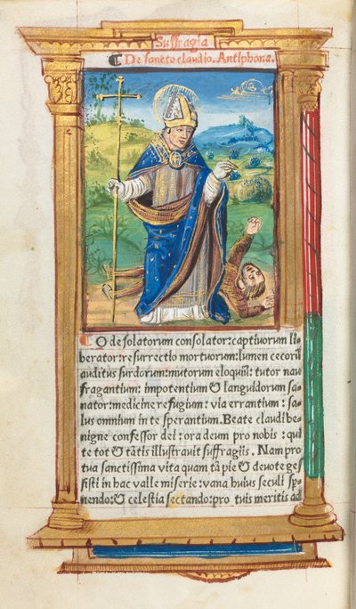 Basılı Saatler Kitabı Roma Kullanımı: fol. 105v, St. Claude Piskopos olarak, 1510. by Guillaume Le Rouge