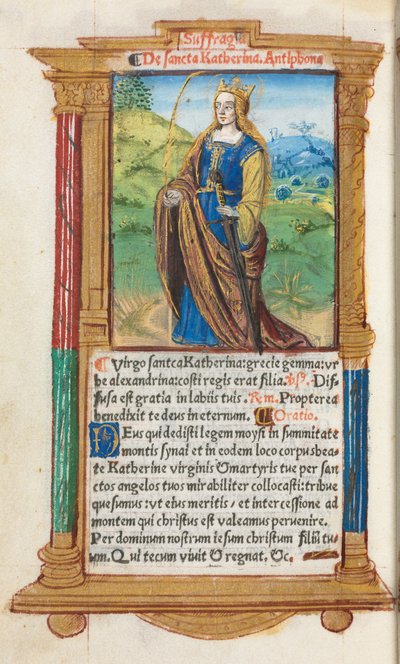Basılı Saatler Kitabı Roma Kullanımı: fol. 109v, Azize Katerina, 1510. by Guillaume Le Rouge