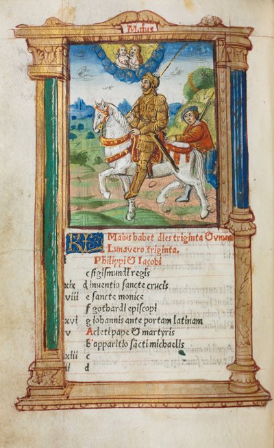 Basılı Saatler Kitabı Roma Kullanımı: fol. 6v, Mayıs takvimi illüstrasyonu, 1510. by Guillaume Le Rouge