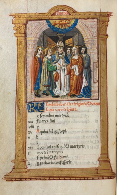 Basılı Saatler Kitabı Roma Kullanımı: fol. 7v, Haziran takvimi illüstrasyonu, 1510. by Guillaume Le Rouge