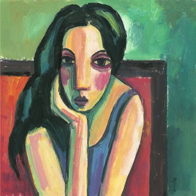 Siyah saçlı kız, 2013 (kağıt üzerine guaj) by Guillermo Martí Ceballos