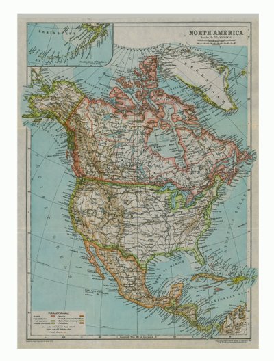Kuzey Amerika Haritası, c1910 by Gull Engraving Company