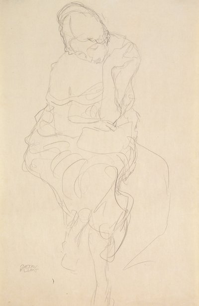 Bir taburede oturan kişinin önden görünümü by Gustav Klimt