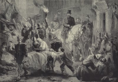 Louis Napoleon, 3 Aralık 1851 gecesi at sırtında Paris barikatlarını ziyaret ediyor. by Gustav Bartsch