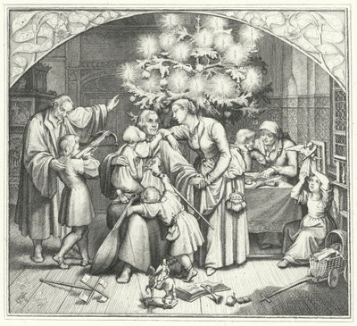 Martin Luther ve ailesi bayram mevsiminin tadını çıkarıyor (gravür) by Gustav Ferdinand Leopold Konig