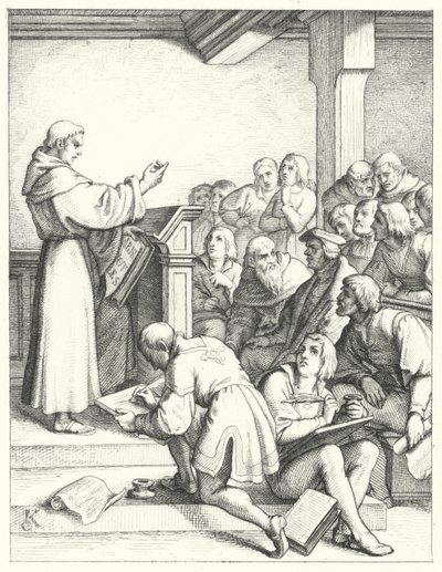 Martin Luther, lisans derecesi için bir felsefe ve teoloji dersinde (gravür) by Gustav Ferdinand Leopold Konig