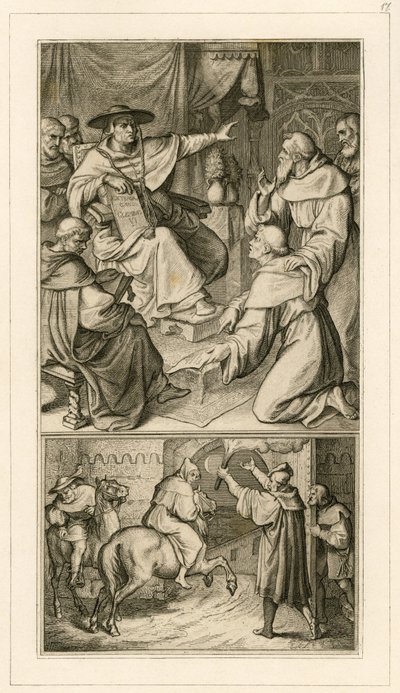 Martin Luther, kardinal Cajetan ile tartışırken, Luther yazılarını iptal etmek zorunda, yanında arkadaşı Staupitz by Gustav Ferdinand Leopold Konig