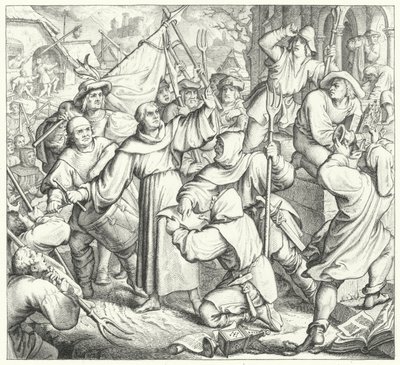 Martin Luther isyancılara ve Köylü Savaşına karşı vaaz veriyor (gravür) by Gustav Ferdinand Leopold Konig