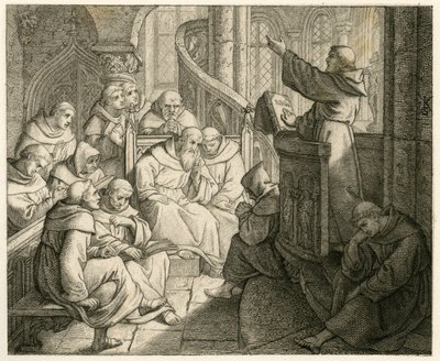Martin Luther, manastırda, babacan arkadaşı Staupitz'in önünde vaaz veriyor. by Gustav Ferdinand Leopold Konig