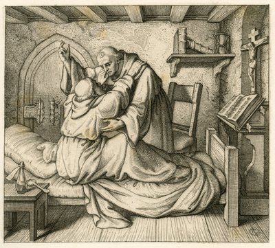 Martin Luther, eski bir keşiş tarafından teselli edilir, çünkü bedeni ve insan zihni tarafından tükenmiştir. by Gustav Ferdinand Leopold Konig