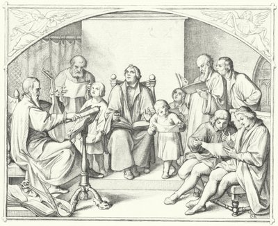Martin Luther bir kilise korosuyla şarkı söylüyor (gravür) by Gustav Ferdinand Leopold Konig