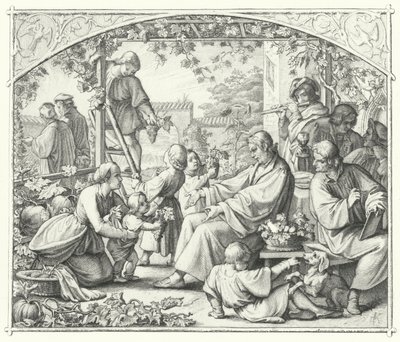 Martin Luther, ailesi ve bazı çağdaşları ile yazın tadını çıkarıyor (gravür) by Gustav Ferdinand Leopold Konig