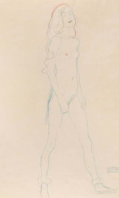 Çıplak bir genç kız, c. 1917. by Gustav Klimt