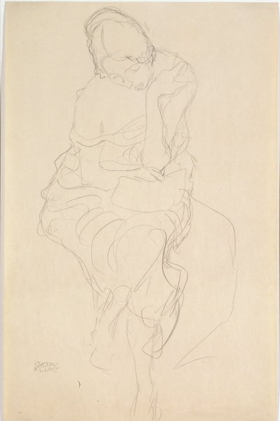 Bir taburede oturan kişinin önden görünümü by Gustav Klimt
