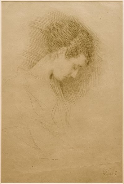 Başı sağa eğik bir kızın yarım boy portresi by Gustav Klimt
