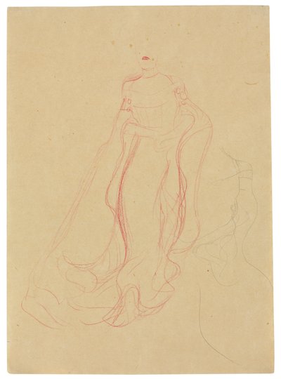 Ellerin Birbirine Kenetlendiği Kostüm Çalışması, Sağ Tarafın Tekrarı, c.1903-04 (devetüyü kağıt üzerine renkli mum boya ve kurşun kalem) by Gustav Klimt