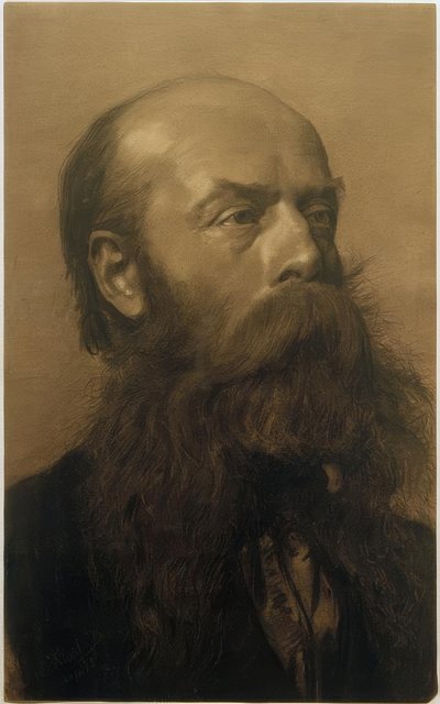 Sağdaki dörtte üç profilde sakallı adamın kafası by Gustav Klimt