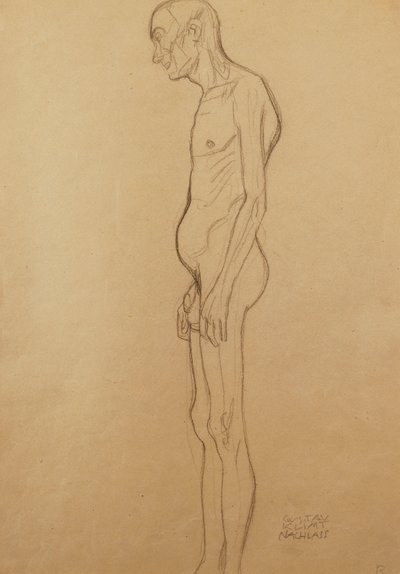 Çıplak Erkekler; soldaki çıplak adam, by Gustav Klimt