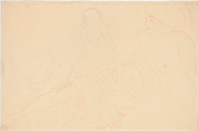 uzanmış çıplaklar; Desteklenmiş yalancı figür, soldaki tekrar, 1913 by Gustav Klimt