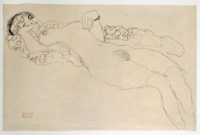 Uzanmış çıplak sola döndü by Gustav Klimt