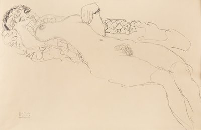 Yaslanmış çıplak kadın, sola doğru, 1917. by Gustav Klimt
