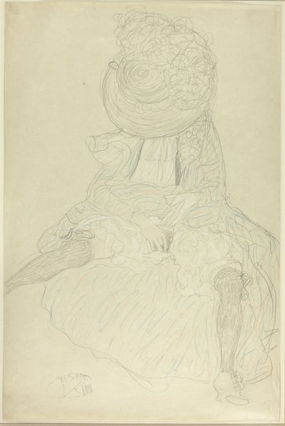 Önden Oturan Kadın Şapkalı, Yüzü Kapşonlu by Gustav Klimt
