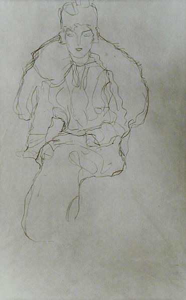 Kürk Şal ve Başlıklı Oturan Kadın by Gustav Klimt
