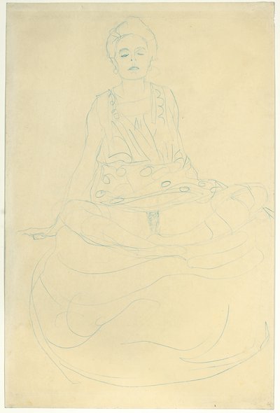 Önden yarı çıplak oturan, yaklaşık 1907 (kağıt üzerine kurşun kalem) by Gustav Klimt