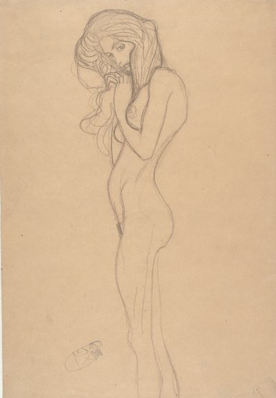 Beethoven Frizi için Ayakta Çıplak Kadın Çalışması, 1901. by Gustav Klimt