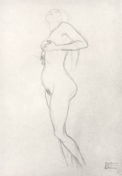 Çıplak Kız Ayakta Ararken by Gustav Klimt