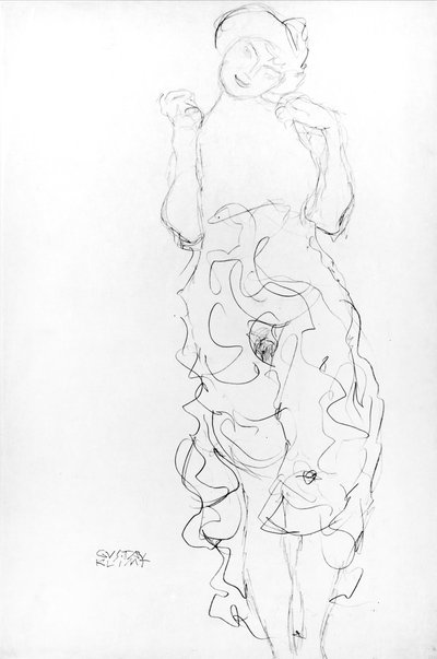 Çıplak Ayakta, Kolları Kaldırılmış, c.1917/18 (kağıt üzerine kurşun kalem) (s/b fotoğraf) by Gustav Klimt