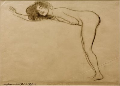 Sola doğru eğilmiş vücudu ile çıplak kız ayakta by Gustav Klimt